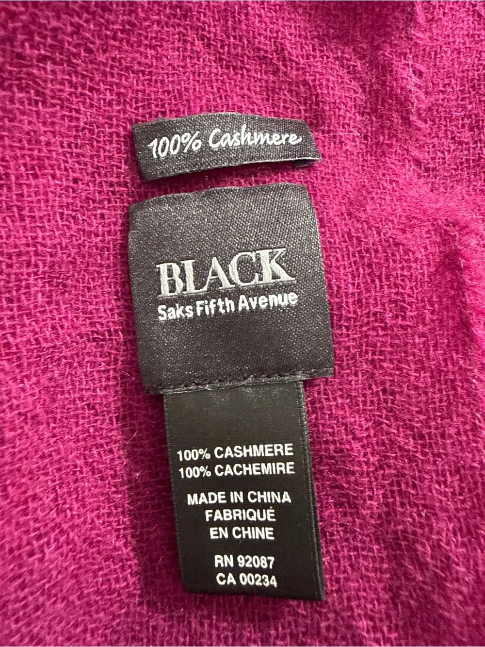 Saks Fifth Avenue BLACK Cashmere Wrap Lightweight Scarf Open Weave Fuchsia